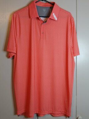 Graham Luxe Performance Men's Large Coral White Golf Polo Shirt (0827E23)